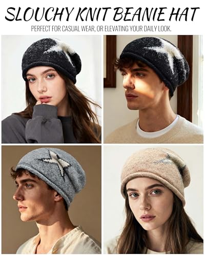 Croogo Slouchy Beanies for Men Women Winter Soft Warm Hat Lightweight & Breathable Slouch Knitted Skull Cap - color: Darkbrown