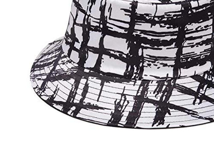 Quanhaigou Bucket Hat for Men Women,Packable Reversible Printed Sun Hats,Fisherman Outdoor Summer Travel Hiking Beach Caps - color: Black White