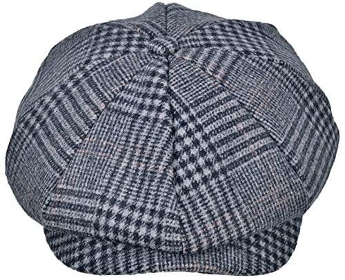 Mens Newsboy Cap High Woolen Tweed Gatsby Hat Ivy Cabbie Flat Golf Cap for Fathers Women Unisex - color: Plaid Grey, size: 7-7 1/8