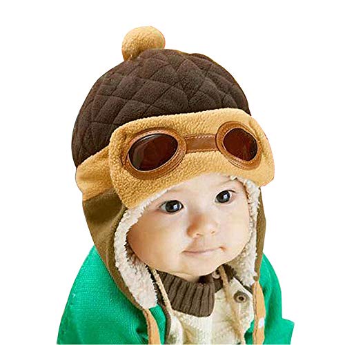 Toddlers Baby Girls and Boys Crochet Earflap Pilot Hats Beanie Cap Winter Warm Knit Caps Ear Protection Cap - color: Hat1-brown