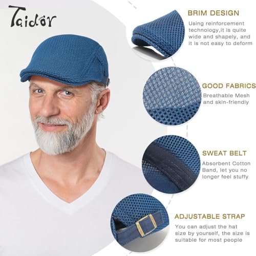 2 Pack Men's Mesh Cap Breathable Summer Newsboy Hat Adjustable Beret Ivy Cap Irish Cabbie Driving Hunting Hats - color: Black/Navy
