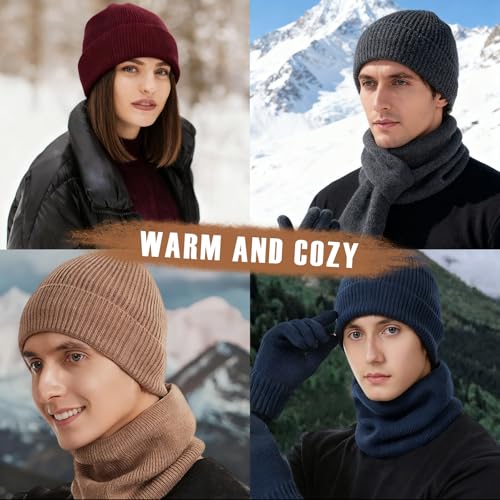 Winter Beanie for Men Women Fleece Lined Beanies Hats Soft Warm Thick Knit Hat - color: Navy Blue