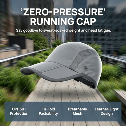 Solaris UPF 50+ Running Cap Mesh Baseball Hat Foldable Unisex - color: Light Grey, size: Standard