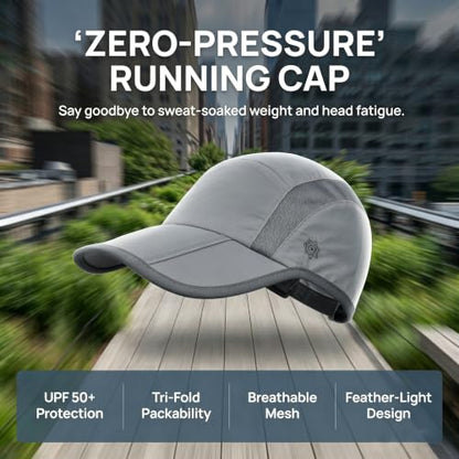 Solaris UPF 50+ Running Cap Mesh Baseball Hat Foldable Unisex - color: Light Grey, size: Standard