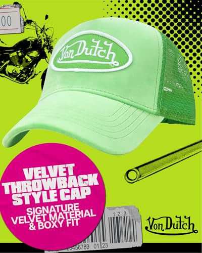 Von Dutch Unisex Velvet Trucker Hat, Curved Bill, Mesh Back, Snapback - color: Bright Green