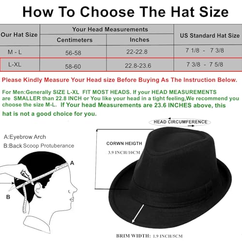 2 Pack Manhattan Fedora Hat for Men Gangster Trilby Vintage Felt Hat
