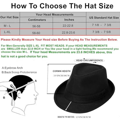 2 Pack Manhattan Fedora Hat for Men Gangster Trilby Vintage Felt Hat