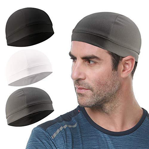 3 Pack Cooling Skull Cap Helmet Liner Sweat Wicking Breathable Hat for Men - color: Black,grey,white