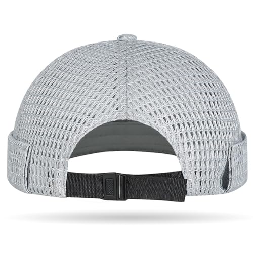 Mens Mesh Brimless Cap with No Brim, Summer Docker Cap Beanie Hat Flip Sailor Skullcap Breathable - color: Light Grey