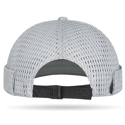 Mens Mesh Brimless Cap with No Brim, Summer Docker Cap Beanie Hat Flip Sailor Skullcap Breathable - color: Light Grey