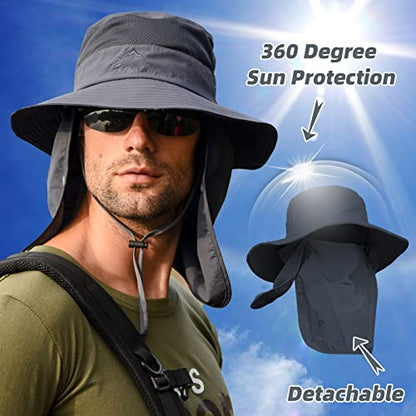Fishing Hat for Men Sun Protection Hat with Removable Neck Flap Face Cover - color: Dark Grey