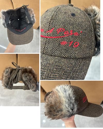 URAWOW Faux Fur Baseball Cap Women Winter Fall Grunge Aespa NINGNING Same Style Trapper Hat Plush Retro Fashion Ear Warmer - color: Brown