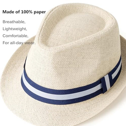 4 Pack Short Brim Straw Fedora Summer Beach Sun Hat Men - color: 2 Pcs Set M
