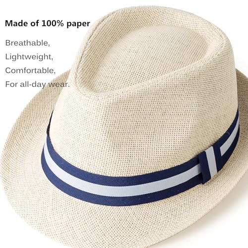 4 Pack Short Brim Straw Fedora Summer Beach Sun Hat Men - color: 4 Pcs Set D