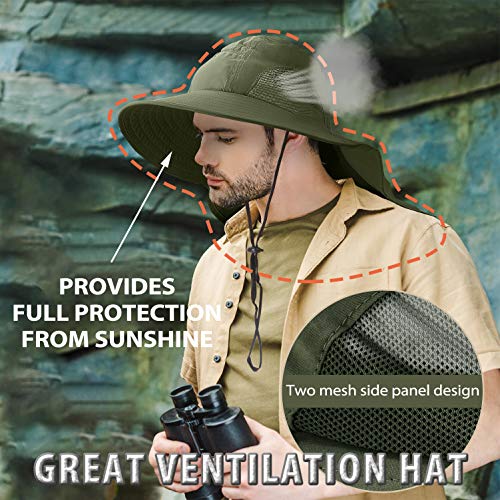Tirrinia Wide Brim Sun Hat with Neck Flap for Men & Women - color: Forest Green
