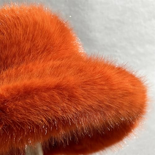 Dikoaina Faux Fur Bucket Hat for Women Girl – Oversized Brim, Super Soft & Fluffy Winter Hat - color: White