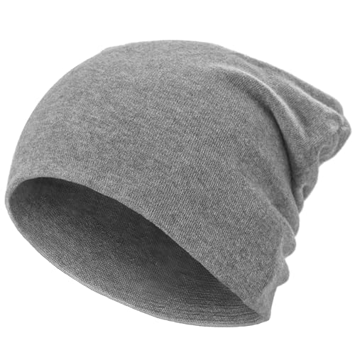 100% Cotton Thin Beanie Hat Women Men Soft Slouchy Chemo Skull Cap - color: 1pc Heather Gray