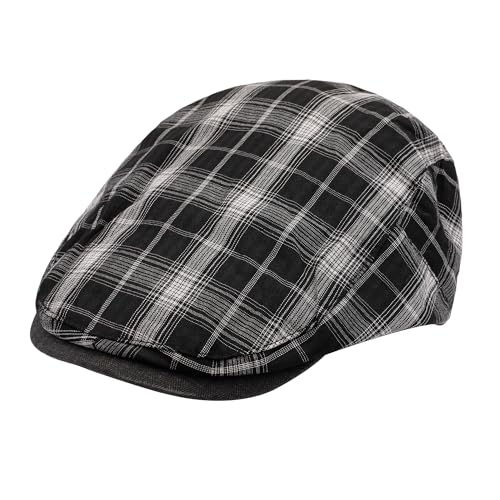 ZLYC Men Summer Flat Cap Scally Ivy Gatsby Newsboy Beret Driver Hat - color: Plaid Black