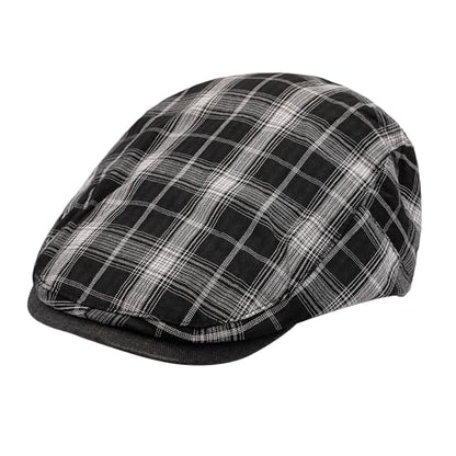 ZLYC 남성용 여름 플랫 캡 Scally Ivy Gatsby Newsboy Beret Driver Cabbie 사냥 모자 - color: 격자무늬 블랙
