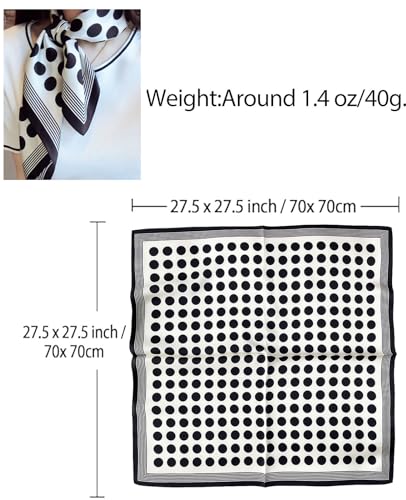 Dailyacc Hair Bandanas Scarf For Women Lightweight Fashion Neck Silk Satin Head Scarves For Sleeping Handbags Scarf - color: 21-black and White Dots/27.5*27.5in