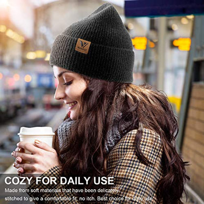 Vgogfly Beanie Men Slouchy Knit Skull Cap Warm Stocking Hats Guys Women Striped Winter Beanie Hat Cuffed Plain Hat - color: Light Grey