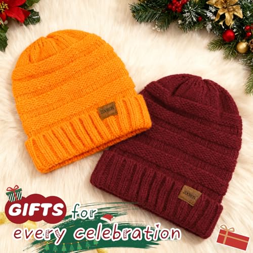 ZOORON Womens Winter Hat Slouchy Beanies for Women Cable Knit Beanie Hats - color: 1pack- Wine Red