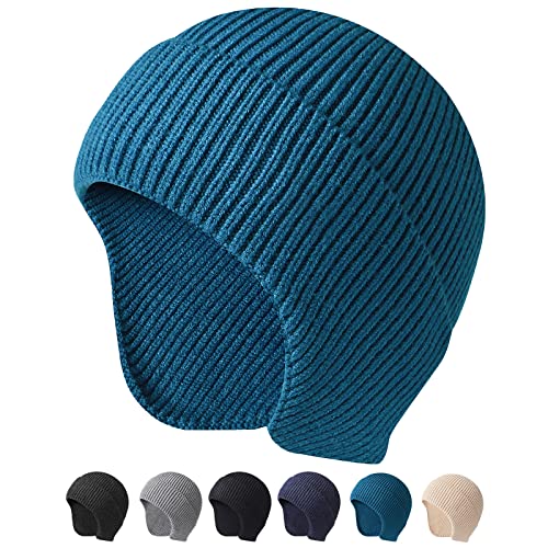 Arcweg Beanie with Earflap for Men Women Winter Warm Thermal Hats Stocking Cap Toboggan Outdoor Hat - color: Lake Blue