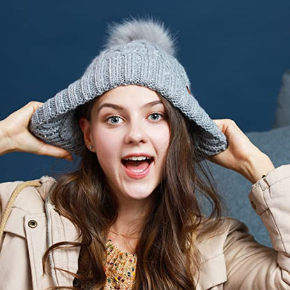 REDESS Women Winter Pompom Beanie Hat with Warm Fleece Lined Thick Slouchy Snow Knit Hat Skull Ski Cap - color: New Light Gray