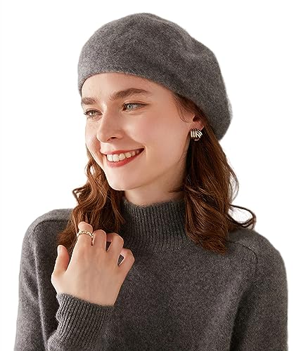 Cashmere Berets Beanie Hats Women Winter Warm Merino Wool Fashion Knit Cap - color: Gray