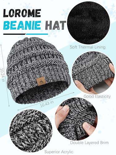 LOROME Winter Beanie Hat Scarf Gloves, Warm Fleece Knit Neck Scarf Set Gift - color: Black and White