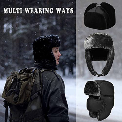 Unisex Winter Trooper Trapper Hat Warm Hats Hunting Hat with Ear Flaps - color: Grey, Black Fur