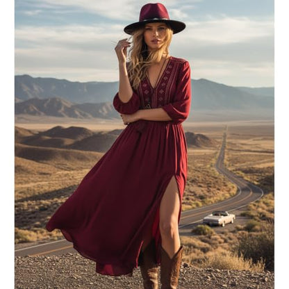 Lisianthus Gradient Color Fedora Hat for Women & Men - color: Black Band, Burgundy
