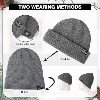 Fisherman Beanie Roll-up Edge Trawler Beanie Skullcap Watch Hat Knit Short Cap - color: Black+gk Grey