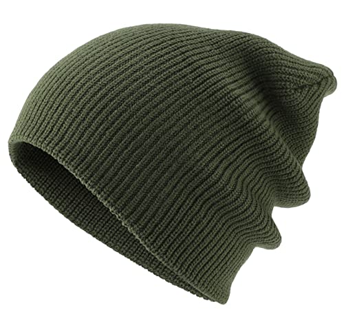Connectyle 2 Pack Classic Cuffed Beanie Hat for Men & Women Warm Winter Knit Hat Thick Beanies Skull Cap Acrylic Watch Cap - color: Black+army Green
