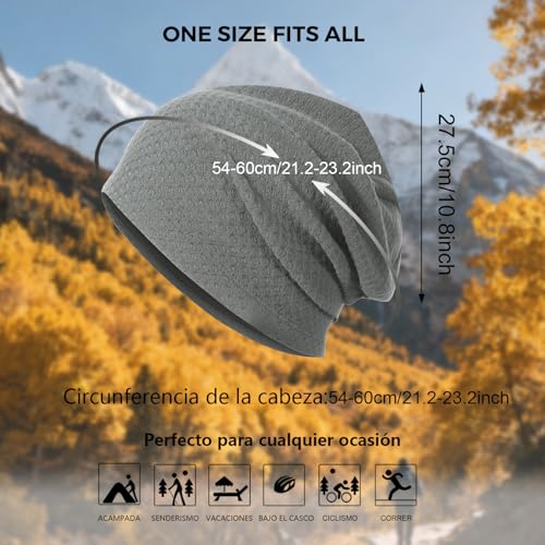 2 Pack Spring Slouchy Beanie for Men Women Lightweight Stacked Skull Cap Chemo Cap Night Sleeping Hat - color: Black+grey