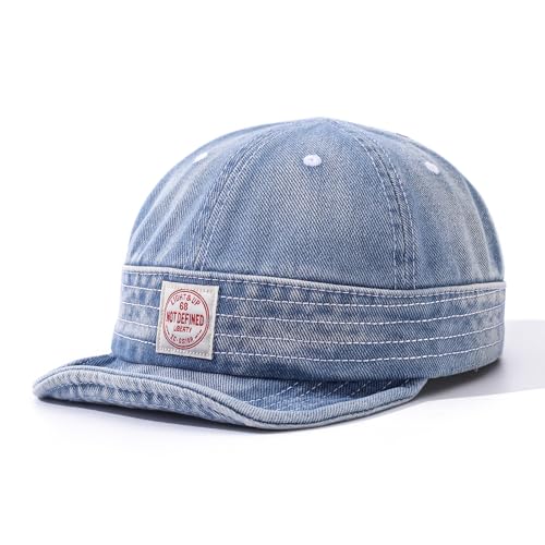 Denim Short Brim Hats for Men Women Stylish Short Bill Baseball Cap Soft Flat Brim Snapback Trucker Hat Cadet Cap - color: Mg-dym2574-light Blue