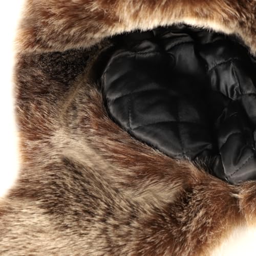 Men Russian Cossack Ushanka Trapper Hat Suede Faux Fur Hunter Hat Thick Furry Trooper Hat with Earflaps Skiing Cap - color: Brown