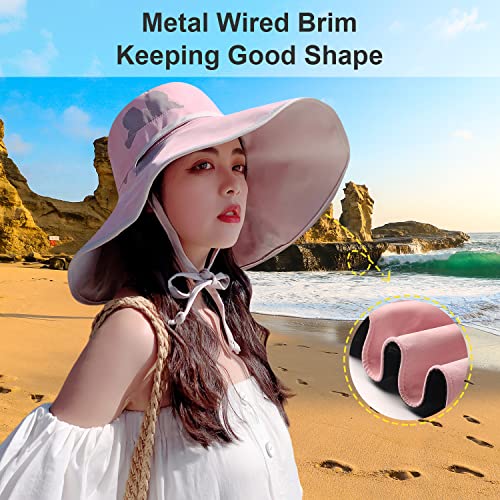 HUAMULAN Women Summer Vacation Wide Brim Sun Hat Reversible Fishing Hats - color: M0004-fense