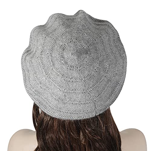 ZLYC Women French Beret Hat Reversible Solid Color Knit Warm Artist Cap - color: Knit Gray
