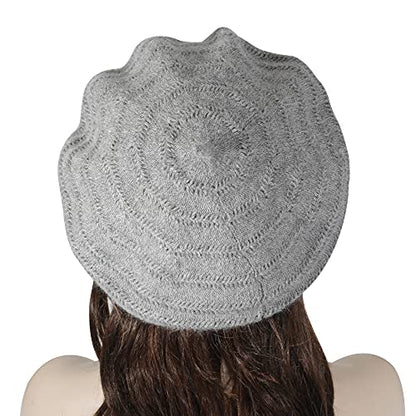 ZLYC Women French Beret Hat Reversible Solid Color Knit Warm Artist Cap - color: Knit Gray