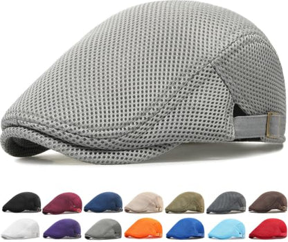 Initlove Mens Mesh Newsboy Cap Breathable Beret Ivy Hat Cabbie Driving Hats for Women - color: Light Grey