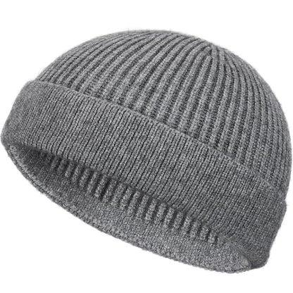 Wool Fisherman Beanie for Men Wome, Thin Knit Winter Hats Skull Cap - color: Grey