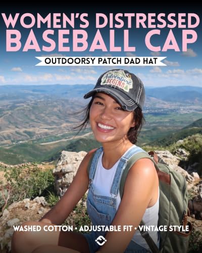 Funky Junque Distressed Baseball Cap, Vintage Embroidered Dad Hat - color: And So the Adventure Begins - Black
