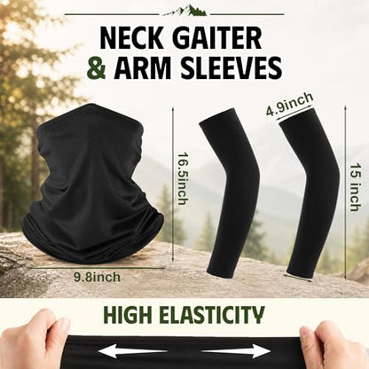 Syhood Solar Powered Fan Hat Neck Gaiter Arm Sleeves Sun Bucket Hat with Fan Cooling Wide Brim Hats for Fishing Hiking - color: Camouflage7, style: Breathable