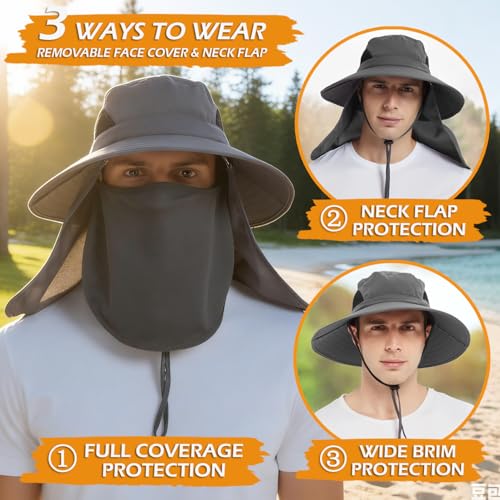 Wide Brim Sun Bucket Hat, Waterproof Boonie Hat for Men & Women - color: 07 Dark Grey