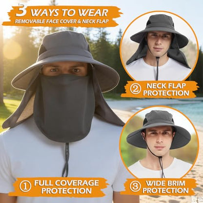 Wide Brim Sun Bucket Hat, Waterproof Boonie Hat for Men & Women - color: 07 Dark Grey