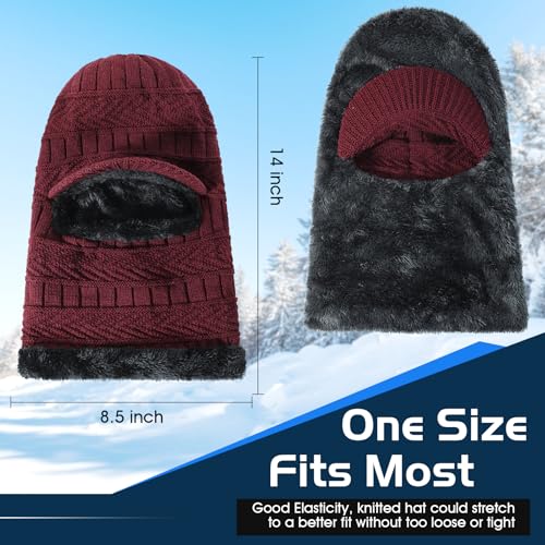 Clothclose Winter Balaclava Beanie Hat Knit Thermal Ski Mask for Men Women - color: Wine