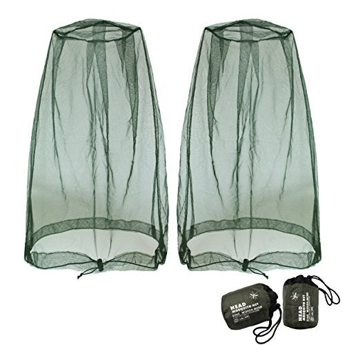 Benvo Mosquito Head Net Mesh, Face Neck Fly Netting Hood from Bugs Gnats Noseeums Screen Net for Any Outdoor Lover- with Carry Bags Fits Most Sizes of Hats Caps (2pcs, Olive, Updated Big Net) - color: Olive