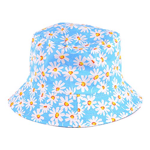 BYOS Unisex Trendy Reversible Lightweight Printed Bucket Hat Packable Outdoor - color: Daisy Light Blue