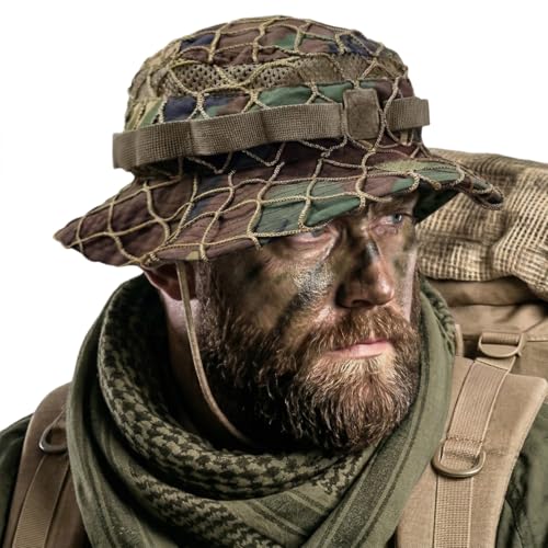 CQR Men's Tactical Boonie Hat, Breathable Packable Sun Hat for Hunting, Hiking, Fishing, Shooting, and Outdoor Activities - color: Recon Woodland Olive, size: Small-Medium